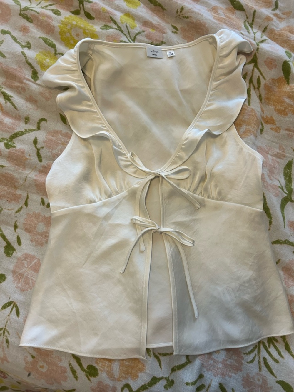 Aritzia Wilfred Tonka White Ruffle Tie-Front Women's Top